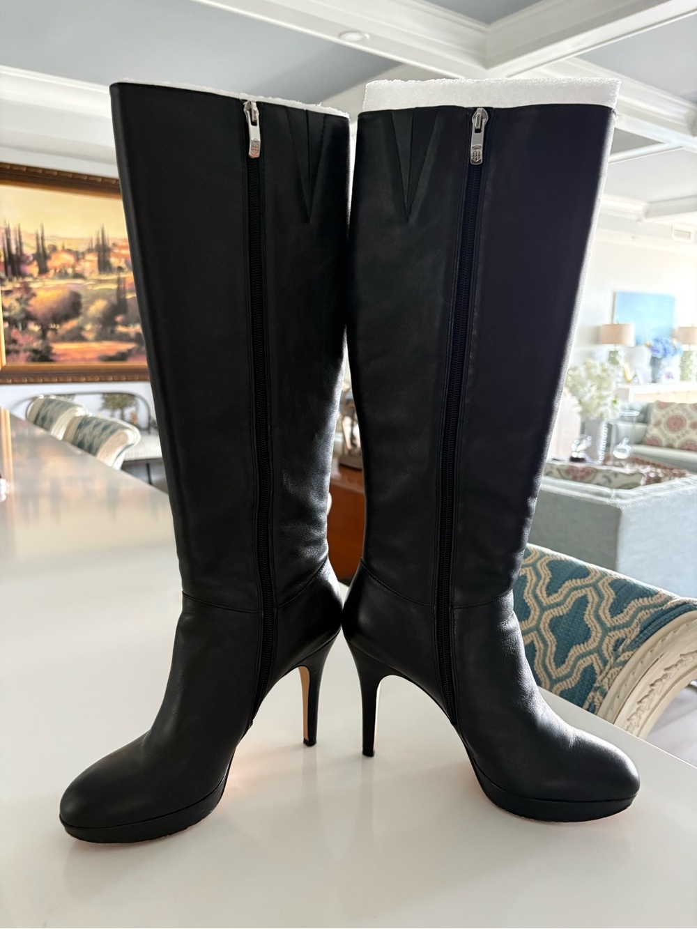Vince Camuto Black Leather Knee-High Stiletto Boots
